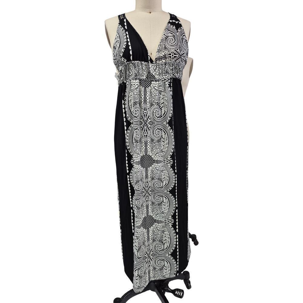 NWT Second Skin Lace Razor Back Polyester Maxi Dress Black/White Sz L